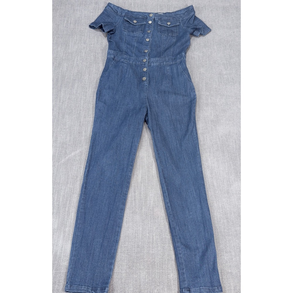 Denim Blvd Los Angeles Off Shoulder Button Front Denim Jumpsuit Small